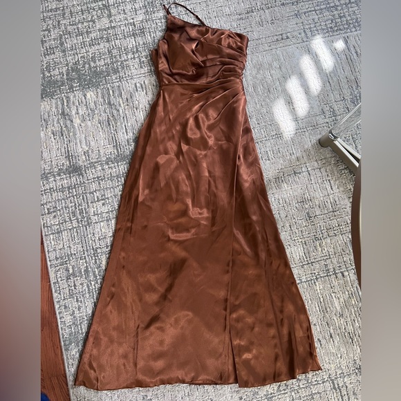 David's Bridal Dresses & Skirts - Galina Signature Charmeause Draped One-Shoulder Dress | Tawny Color | Size 0